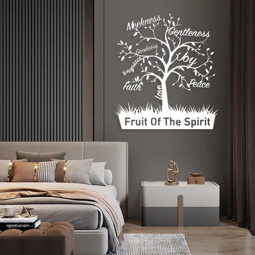 Cadeali Arte de pared de metal con árbol de fruta del espíritu, decoración de pared de metal con versículo bíblico, letrero de Gálatas 5:22-23, obra