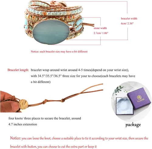 Miniatura 4 de Pulsera de cuero hecha a mano con cuentas de cristal natural, estilo bohemio, Adjustable, piedra natural