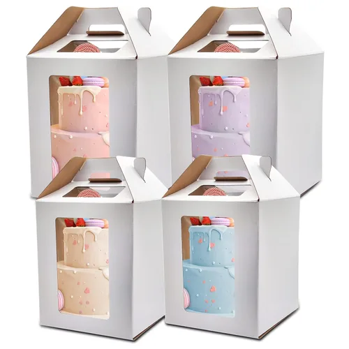 KBG Cajas para pasteles de 10 x 10 x 12 y 12 x 12 x 14 pulgadas con ventana, caja alta para tartas de nivel para bodas, cumpleaños, transporte, caja