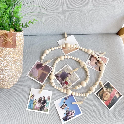 Miniatura 5 de Expositor de fotos colgante de 4 pies con clips, decoración bohemia de cuentas de madera, guirnalda de cuentas de cumpleaños, soporte para fotos