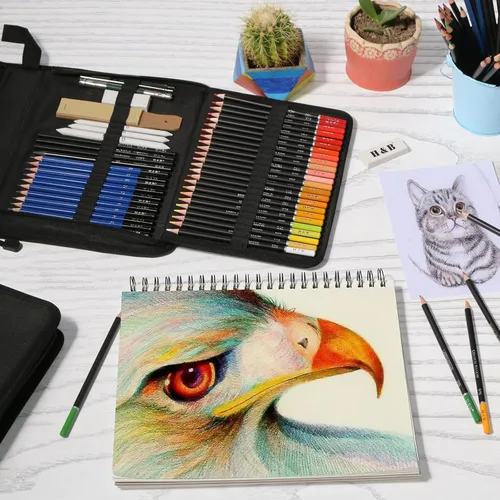 Miniatura 5 de H & B H & B145 PCS Kit de dibujo y arte para niños y adultos, caja de regalo de boceto, colores de sombreado y tintado, incluye lápices de grafito