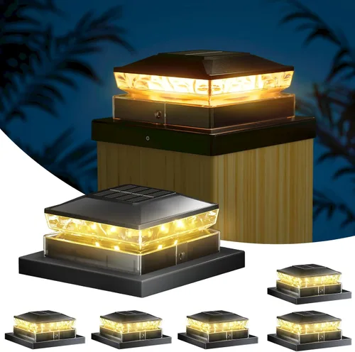 Luces Solares para Tapas de Postes Paquete de 6, Luces Solares Impermeables para Postes de Valla, 4x4 IP65 Luz Negra para Exteriores para Terraza