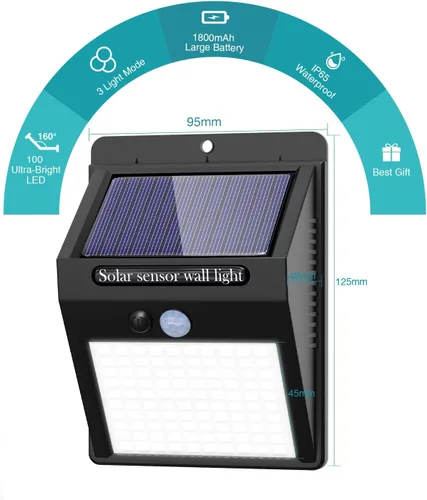 Miniatura 2 de 2 paquetes de luces solares para exteriores con sensor de movimiento - 3 modos/100 LED, luces solares de seguridad inalámbricas, resistentes al agua