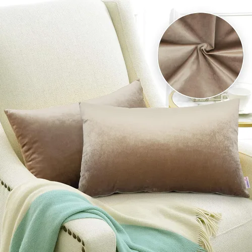 Fundas de almohada decorativas lumbares, de terciopelo suave y liso, rectangular, color marrón champán, 12 x 20 pulgadas, paquete de 2, solo funda