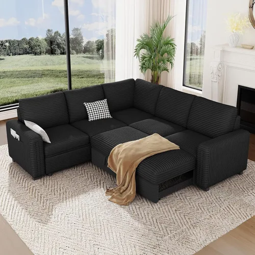 Miniatura 12 de Vesgantti Sofá Seccional con Cama de 88.4" con Cama Extraíble, Sofá Seccional Modular en Forma de L de 5 Asientos con Almacenamiento, Cómodo Sofá