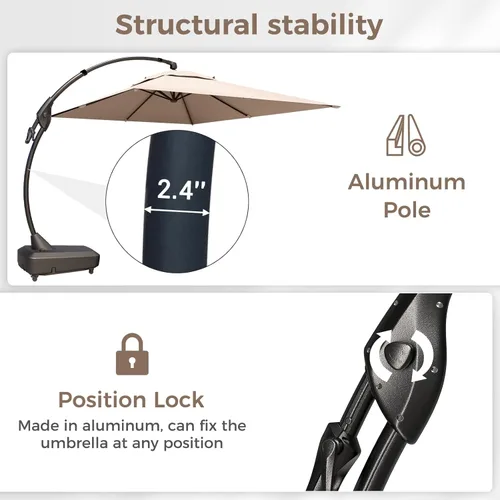 Miniatura 8 de Grand Patio 9x12 pies Sombrilla voladiza con base y funda para exterior, sombrilla rectangular de aluminio para terraza y jardín (Champán, 9x12 pies)
