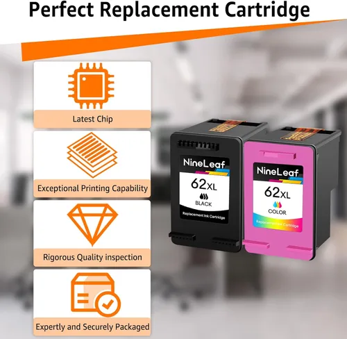 Miniatura 4 de NineLeaf Paquete de 7 cartuchos de tinta remanufacturados 62XL de alto rendimiento C2P05AN C2P07AN compatibles para HP Envy 5640 5642 5643 5644 5646
