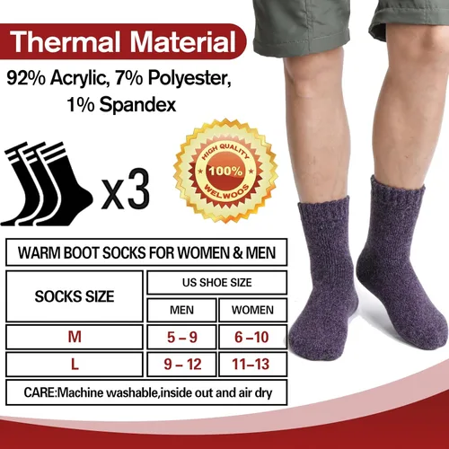 Miniatura 5 de 3 pares de calcetines térmicos cálidos para mujeres y hombres, calcetines de esquí de invierno con aislamiento para botas gruesas para clima frío