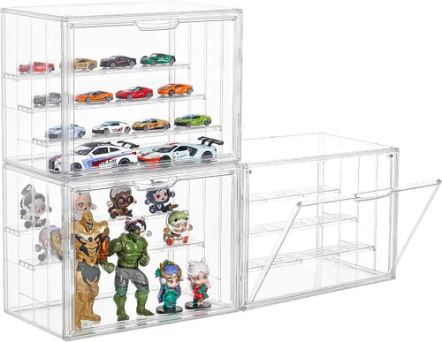 Miniatura 12 de Vitrina para coleccionables, vitrina de acrílico ajustable de 4 capas con puerta magnética, caja de exhibición apilable transparente para figuras, 1