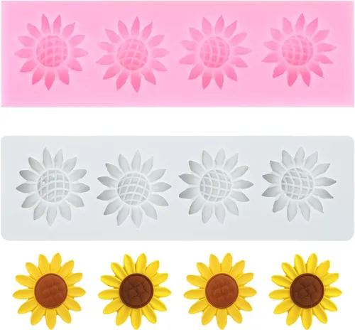 Miniatura 20 de Moldes de silicona de girasol, molde de fondant de flores para decoración de pasteles, decoración de cupcakes, pasta de caramelo de chocolate, juego