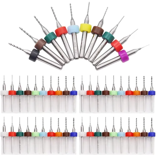 Miniatura 5 de Juego de 50 brocas micro para Dremel, brocas de carburo de tungsteno de acero de 0.3mm-1.2mm con flauta en espiral para PCB de circuito impreso
