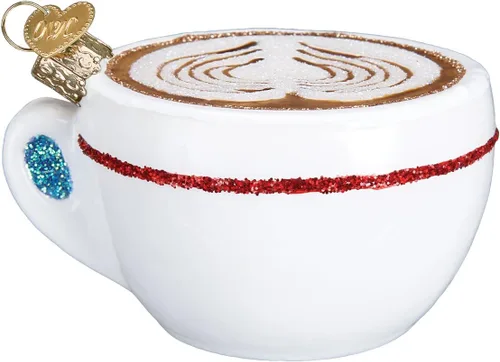 Miniatura 3 de Old World Christmas Adorno de cristal de capuchino soplado para árbol de Navidad, decoración navideña artesanal, colección de café