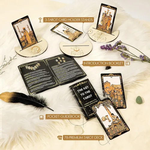 Miniatura 6 de SUGEYA Cartas de Tarot con Libro Guía, Juego de 78 Cartas de Tarot Negras con Mantel, Piedras de Chakra, Bolsa de Terciopelo y Más, Kit de Cartas