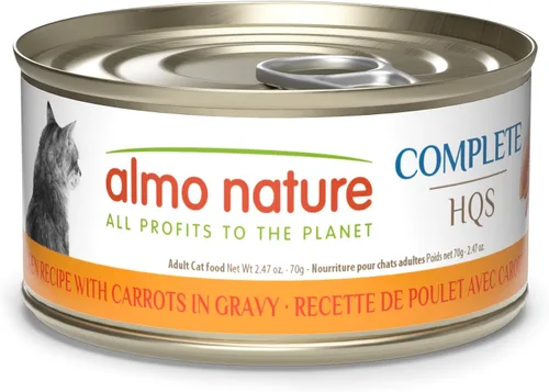 almo nature HQS Complete CAT - Comida húmeda para gatos, receta de pollo con zanahorias en salsa, comida para gatos sin granos, 2.47 onzas (paquete