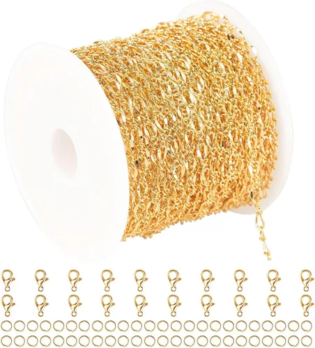 Miniatura 8 de Cadena de latón chapada en oro de 18 quilates de 5 metros/16.4 pies para hacer joyas, cadena de cuentas de oro claro para mujeres, cadena de Cuentas