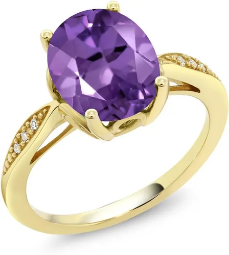 Gem Stone King Anillo de compromiso de oro amarillo de 14 quilates de 2-3 quilates con piedra preciosa ovalada de 0.394 x 0.315 in y diamantes