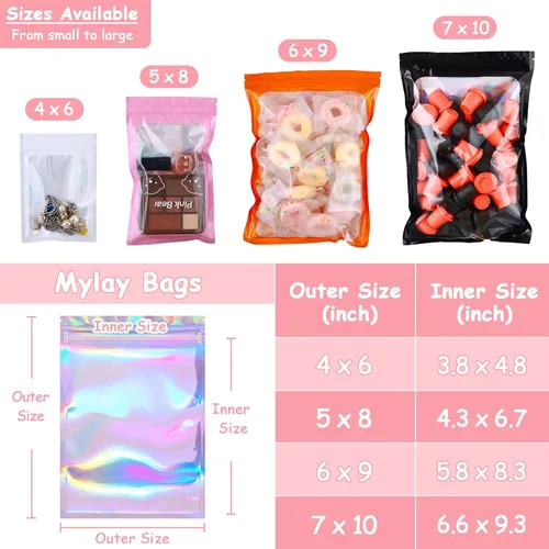 Miniatura 3 de Paquete de 150 bolsas holográficas de Mylar de 5 x 8 pulgadas con ventana transparente, pequeñas bolsas de papel de aluminio resellables