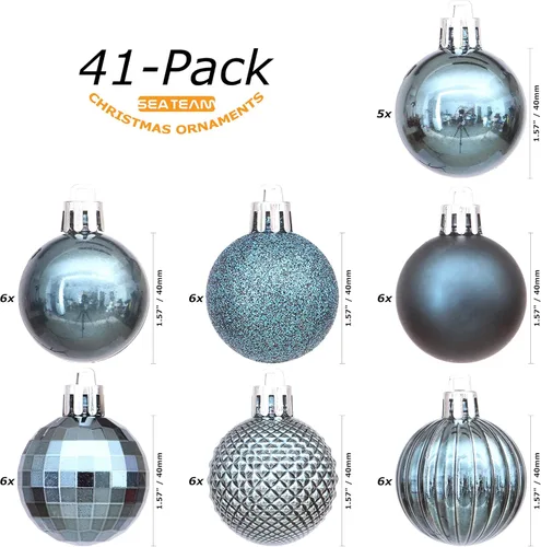 Miniatura 38 de Sea Team Paquete de 41 adornos de bolas de Navidad con cuerdas, bolas de tamaño mediano de 2.36 pulgadas, bombillas de Navidad de plástico Menta