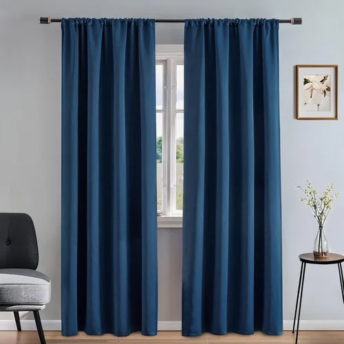 Miniatura 14 de Cortinas 100% opacas para sala de estar, juego de 2 paneles de 96 pulgadas, bloqueo de luz, pestaña trasera y bolsillo para barra, cortinas