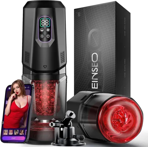 Miniatura 10 de EINSEO Juguetes sexuales masculinos para hombres – AI Sync Masturbador masculino Stroker con 7 modos giratorios de empuje y 7 modos de lamer
