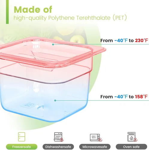 Miniatura 4 de Paquete de 6 sartenes de plástico para alimentos con tapa, tamaño 1/6, 4 pulgadas de profundidad, recipientes transparentes para almacenamiento de 6