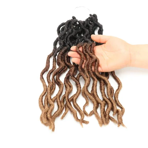 Miniatura 4 de Eliza Locs Gitanos Ondulados de 14 Pulgadas Rojo Degradado Locs Suaves de Ganchillo 6 Paquetes Locs Falsos de Diosa Cabello de Ganchillo Raíces