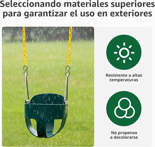 Miniatura 9 de Asiento de columpio para niño con respaldo alto y cadenas revestidas amarillas, totalmente montado, accesorios para columpio para bebés Verde
