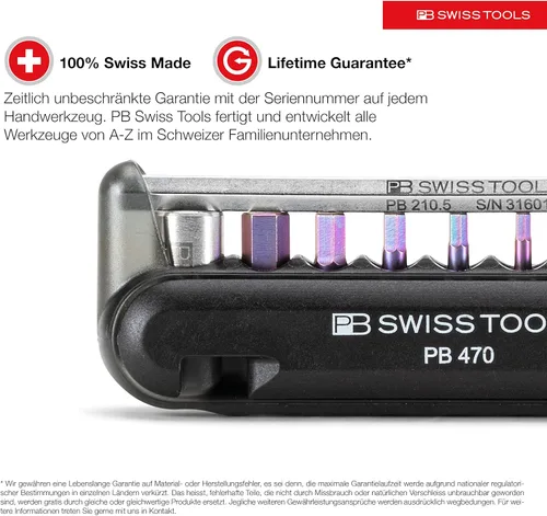 Miniatura 2 de PB Swiss Tools Multiherramienta para bicicleta PB 470 100% fabricada en Suiza, herramienta de bolsillo con brocas, llave Allen, adaptador de Negro