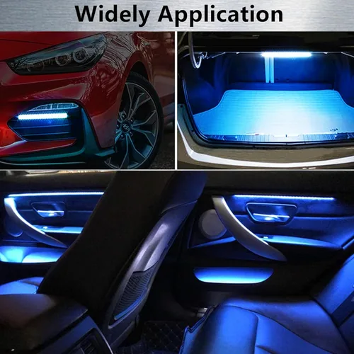 Miniatura 4 de Luces interiores LED DC 12V luz ambiental para asiento de coche, tira de luz LED DRL tira de luz diurna para coche, luces de atmósfera azul Icyblue