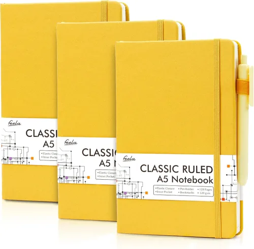 Miniatura 28 de feela Paquete de 3 Cuadernos Diarios a Granel, Cuaderno de Tapa Dura Clásico con Rayas Rayado Diarios con Soporte para Bolígrafo para Mujeres Niñas