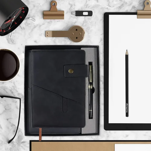 Miniatura 6 de vfaejll Cuaderno de cuero rayado A5, juego de diario personal de tapa dura con bolígrafo y caja de regalo, 100 páginas de 2.95 oz/yd² de papel