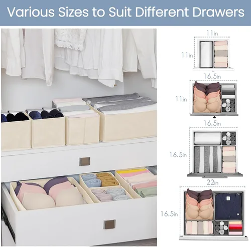 Miniatura 6 de Criusia Organizador de Cajones para Ropa, Juego de 16 Organizadores para Cajones de Ropa Interior, Organizadores Plegables para Armario y Beige