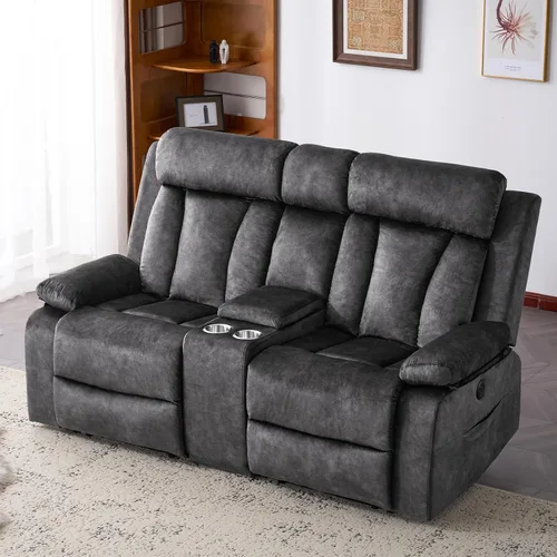 Miniatura 10 de Sofá reclinable de terciopelo, sofá biplaza reclinable doble con calor y masaje, sofá reclinable de pared con USB y tipo C, sofá reclinable