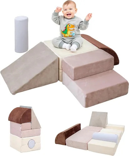 BanaSuper Juguetes de escalada de 5 piezas para niños pequeños, juego de bloques de espuma para niños con cilindro, diseño plegable, juego de