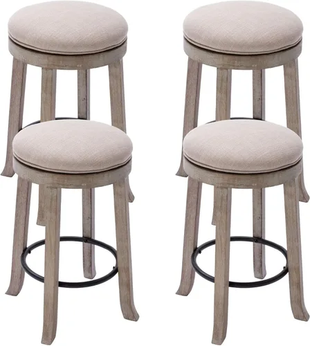 Miniatura 9 de DUOMAY Taburetes de bar giratorios modernos con respaldo, taburetes de altura de mostrador de 28 pulgadas, taburete de bar tapizado de lino