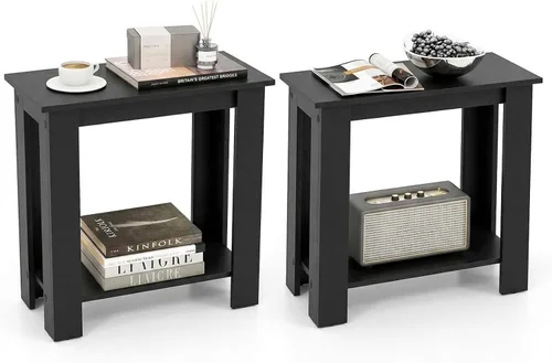 Miniatura 14 de Giantex Narrow End Table, 2-Tier Side Table with Open Storage Shelf, Retro Wood Sofa Table Bedside Tables for Small Spaces, Slim Nightstand for
