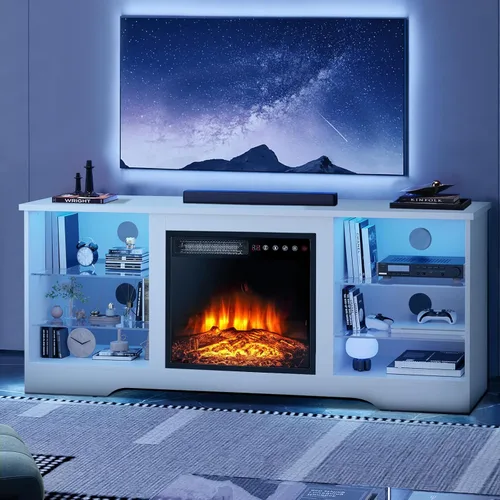 Miniatura 12 de LEMBERI Soporte de TV con Chimenea de 58 Pulgadas para TVs de hasta 65 Pulgadas, Consola con Chimenea Eléctrica de 18'' y Control Remoto, Centro