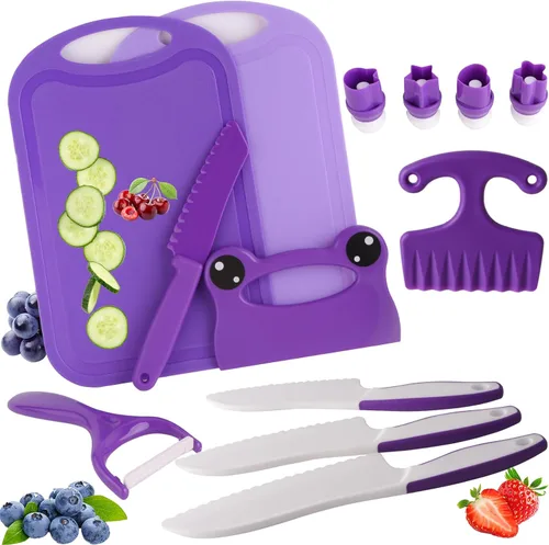 Miniatura 8 de Montessori Herramientas de cocina juguetes regalos para niños y niñas de 4 5 6 7 8 9 10 años de edad, juego de cuchillos seguros de cocina real