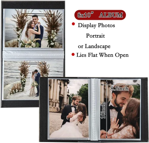 Miniatura 3 de Álbum de fotos de 8x10 pulgadas con bolsillos de páginas transparentes, cubierta de cuero, álbum de fotos deslizable para 100 fotos verticales