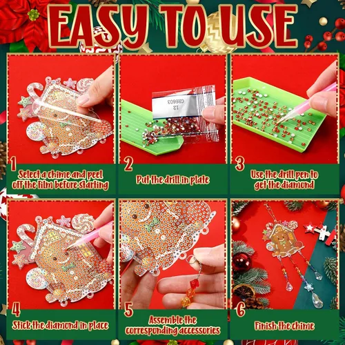 Miniatura 4 de Jetec Juego de 3 piezas de arte de diamantes para pintura, atrapasoles, campanillas de viento, arte de puntos de doble cara, adornos colgantes