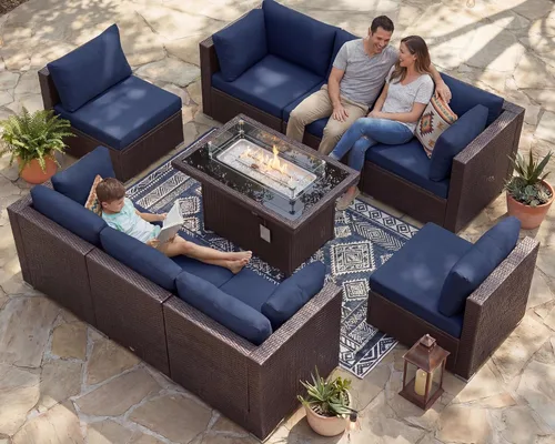Miniatura 136 de NICESOUL Juego de muebles de patio para exteriores de 7 piezas con mesa para hoguera, gas natural y propano convertible, respaldo alto de 29.3