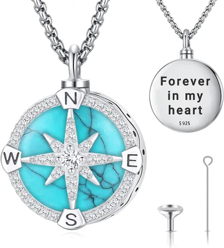 Miniatura 86 de Joyas de turquesa para mujeres y hombres de plata de ley 925 con colgante de urna para cenizas, collar con medallón de imagen, martillo de Thor