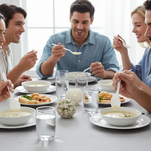 Miniatura 6 de Bluesky Trading Kitchen Selection - Cucharas de sopa blancas de lujo, paquete de 50, cubiertos de plástico clásicos y desechables, perfectos