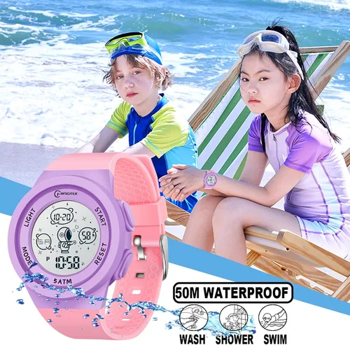 Miniatura 5 de Reloj deportivo digital para niños con correa desmontable LED eléctrico impermeable con alarma cronómetro luminoso para niños de 5 a 12 edades niñas