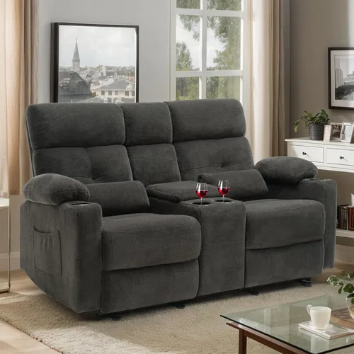 Miniatura 16 de Sofá Biplaza Reclinable Eléctrico con Consola, Sofá Biplaza Reclinable Eléctrico con Calor y Masaje, Reposapiés Extendido, Sofá Biplaza Reclinable