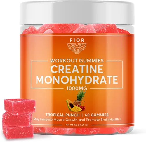 FIOR Gomitas de creatina – El mejor monohidrato de creatina masticable, 60 unidades, suplemento de entrenamiento y proteínas, mejora cognitiva,