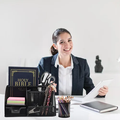 Miniatura 3 de Organizadores y accesorios de escritorio negros, juego de 12 piezas de suministros de oficina con soporte para bolígrafos, soporte de cinta