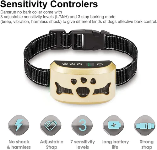 Miniatura 2 de Collar antiladridos para perro, 7 niveles ajustables de sensibilidad e intensidad, doble modo antiladridos recargable, impermeable, reflectante, sin