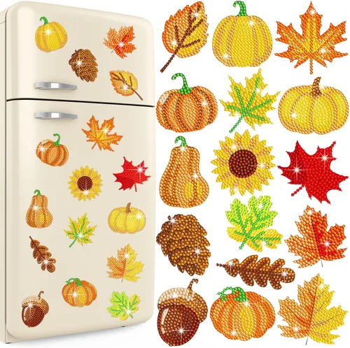 Umigy 16 Piezas Imanes de Arte de Diamantes de Otoño Acción de Gracias para Refrigerador Calabaza Girasol Hojas Pintura de Diamante Imán Otoño
