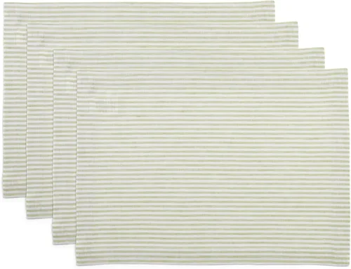 Miniatura 11 de Solino Home Juego de 4 manteles individuales de lino 100 % puro, manteles individuales de tela blanca y aguacate de rayas estrechas de 14 x 19